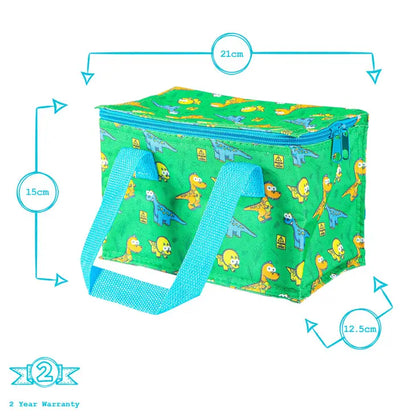 green dinosaur design kids childrens school daycare insulated lunch bag with carry handle