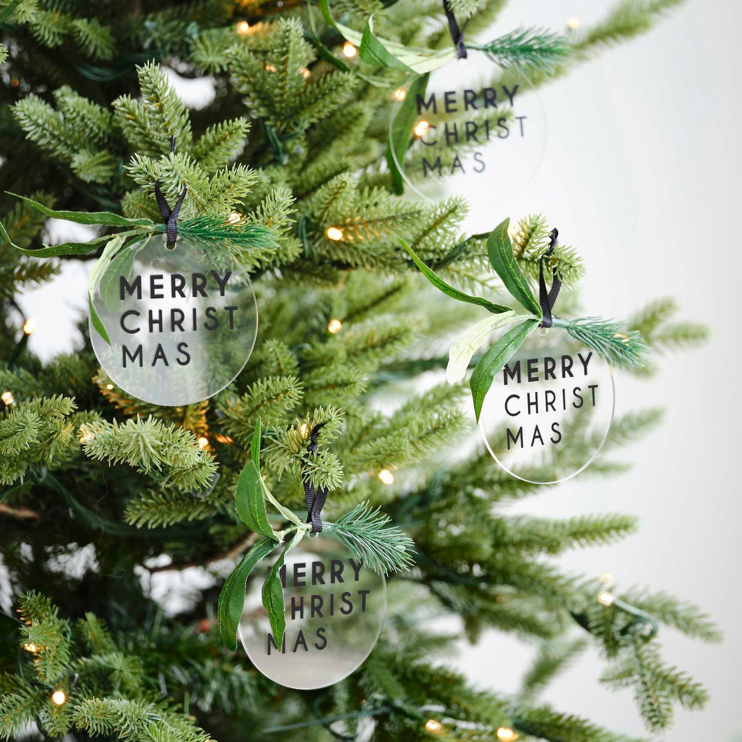 Merry Christmas Clear Bauble Tree Decorations Pk 4