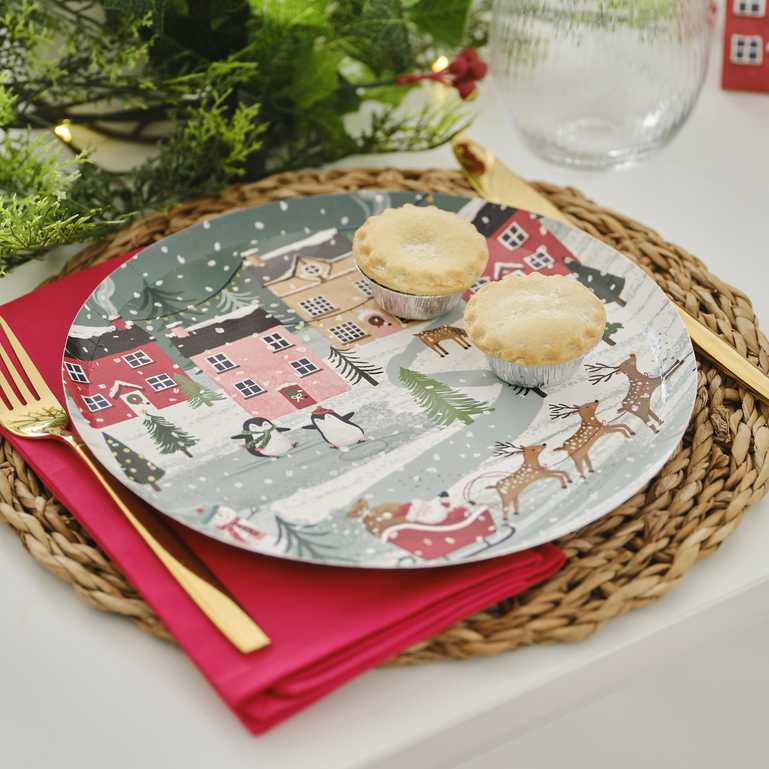 Eco-Friendly Merry Little Christmas Festive Scene Paper Party Plates