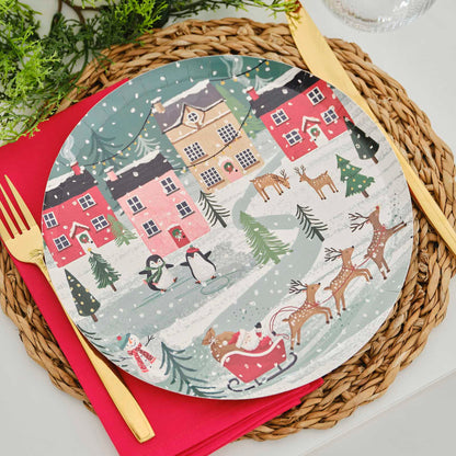 Eco-Friendly Merry Little Christmas Festive Scene Paper Party Plates