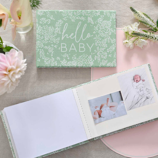 Mint Green Floral Fabric Baby Shower Photo Album