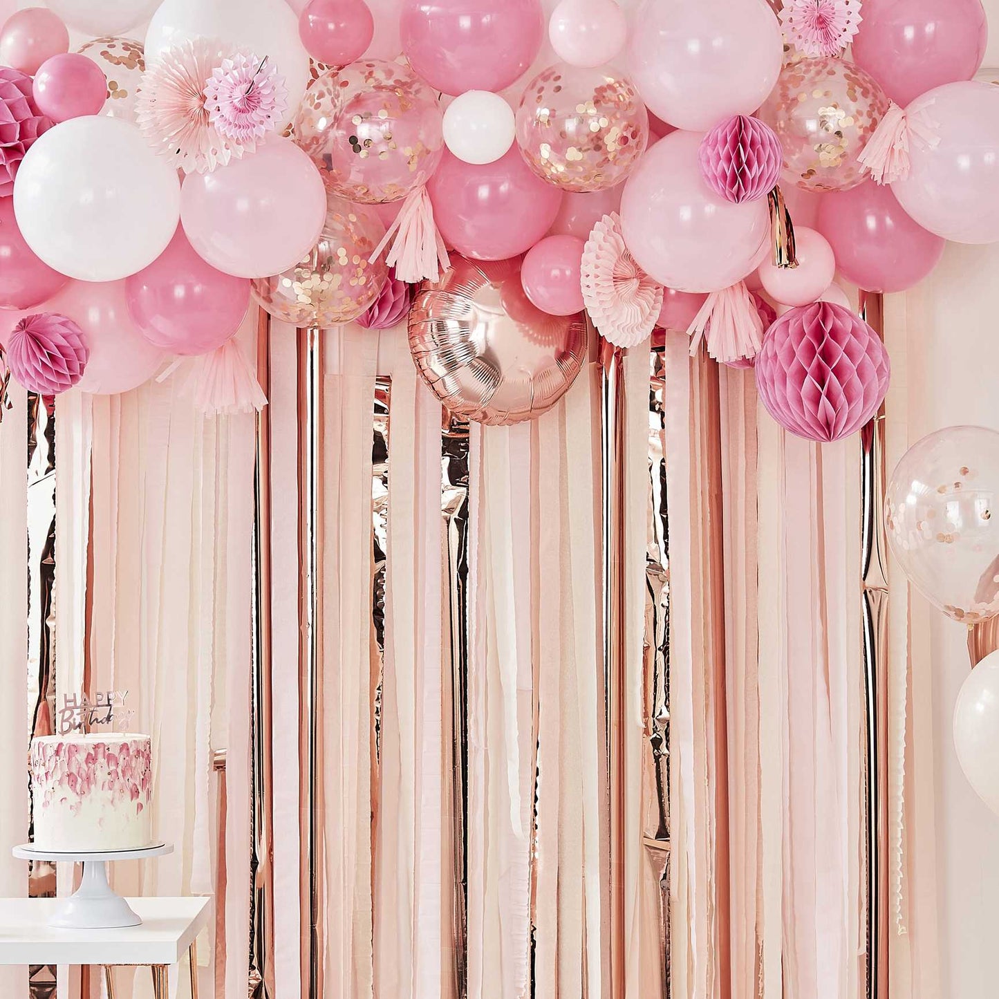 Pink & Rose Gold Party Balloon Fan Garland Arch Kit DIY