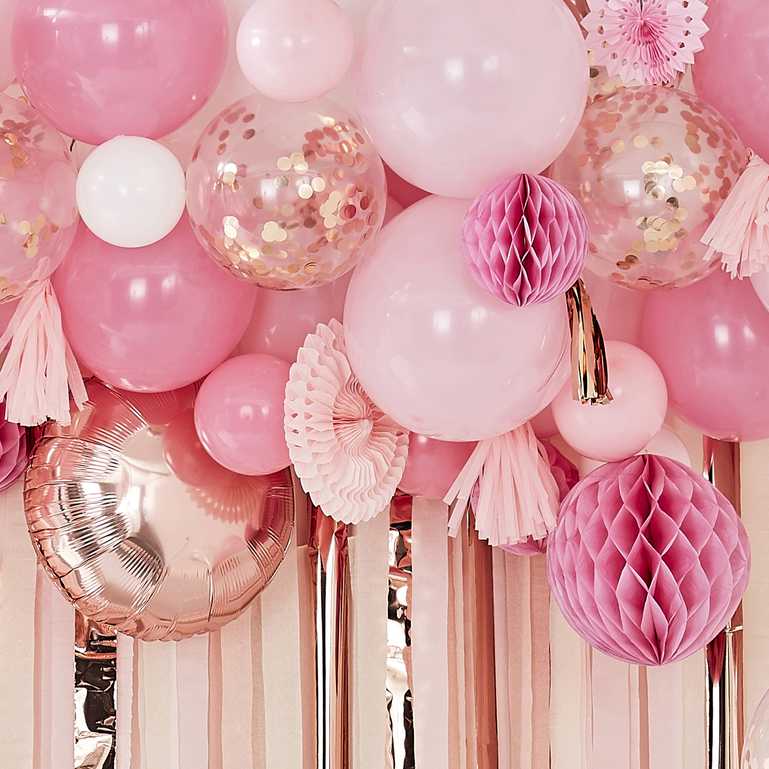 Pink & Rose Gold Party Balloon Fan Garland Arch Kit DIY