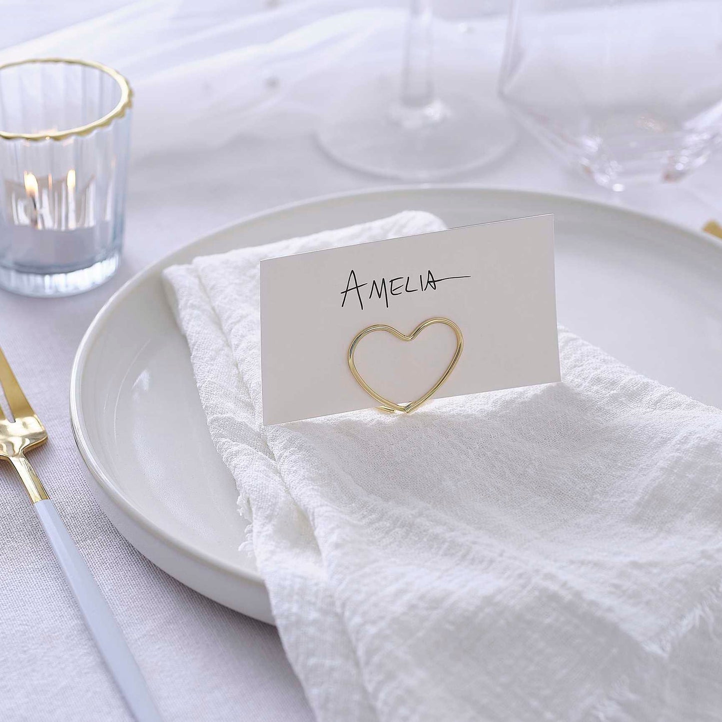 Modern Luxe Gold Metal Heart Name Place Holders & Cards