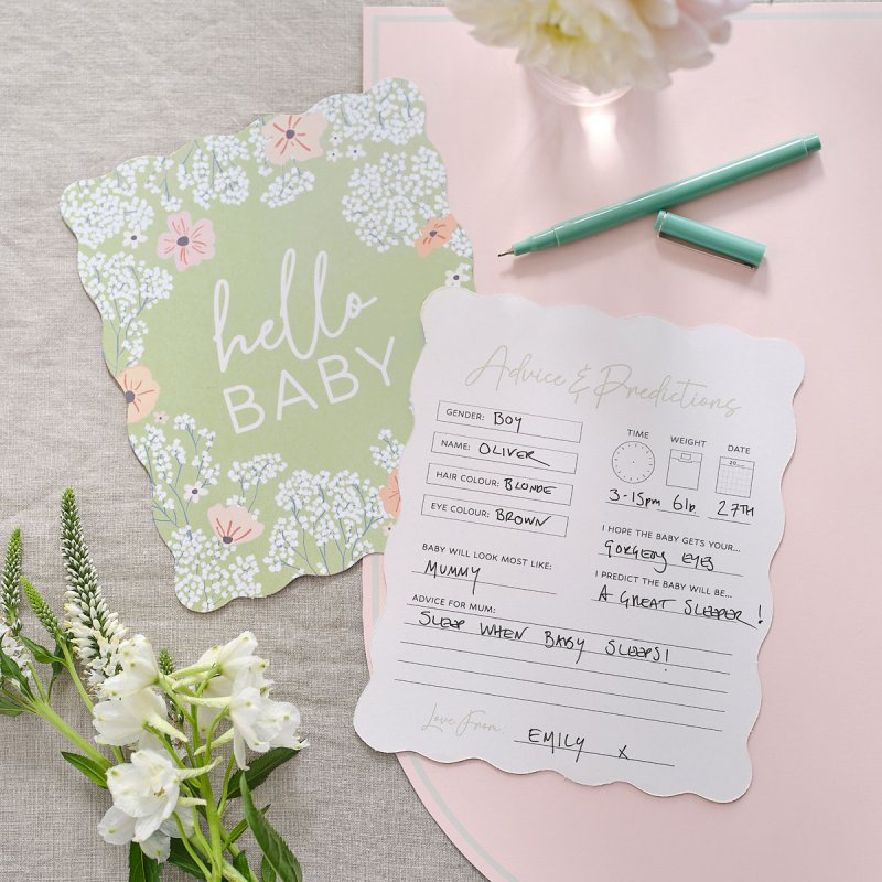 Pastel Floral Hello Baby Prediction & Advice Cards