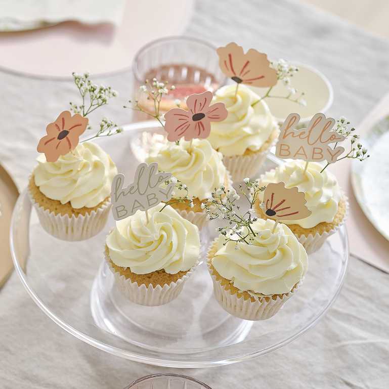 Pastel Floral Flower Paper Cupcake Toppers