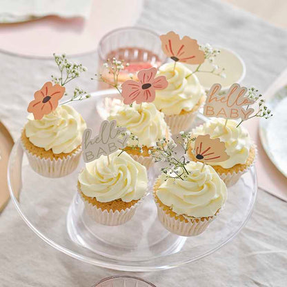 Pastel Floral Flower Paper Cupcake Toppers