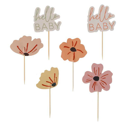 Pastel Floral Flower Paper Cupcake Toppers