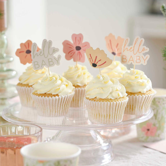 Pastel Floral Flower Paper Cupcake Toppers