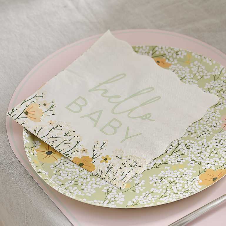 Pastel Hello Baby Floral Flower Paper Party Napkins