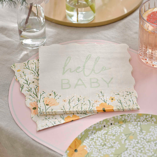 Pastel Hello Baby Floral Flower Paper Party Napkins