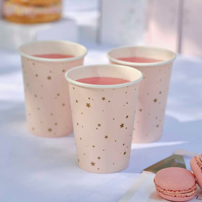 Princess Theme Pink & Gold Stars Paper Party Cup