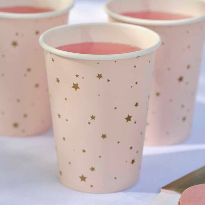 Princess Theme Pink & Gold Stars Paper Party Cup