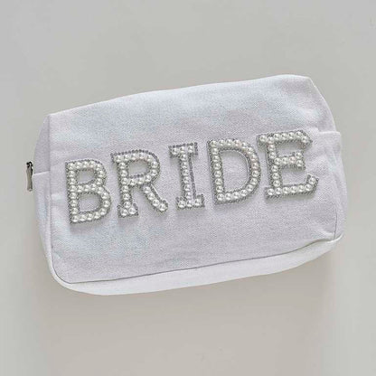 Pearl Embellished Bride Makeup Toiletry Bag