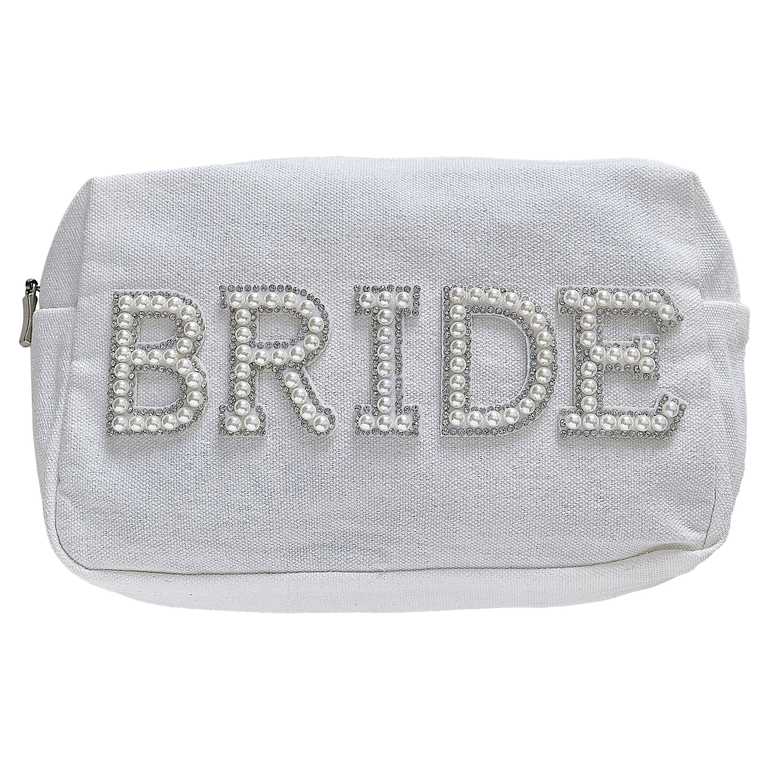 Pearl Embellished Bride Makeup Toiletry Bag