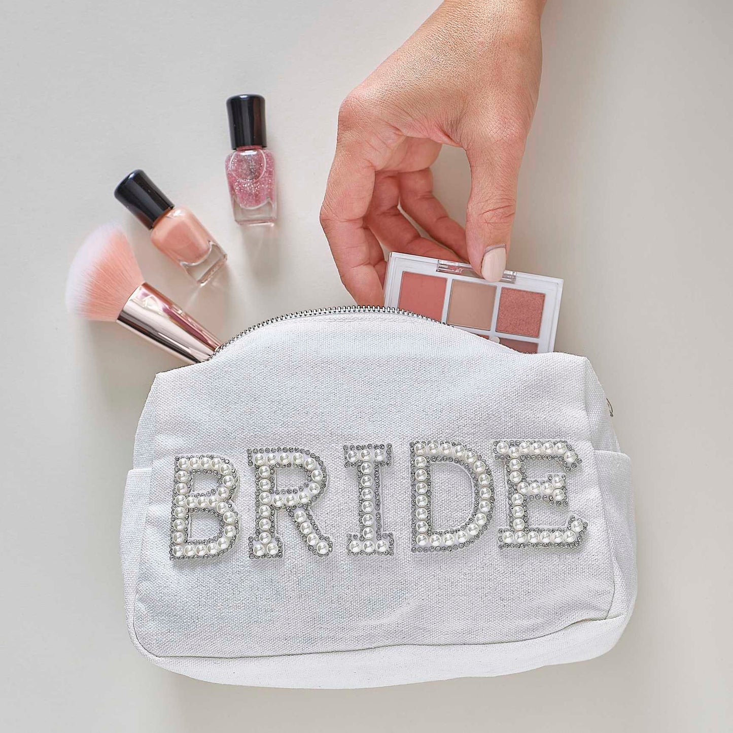 Pearl Embellished Bride Makeup Toiletry Bag