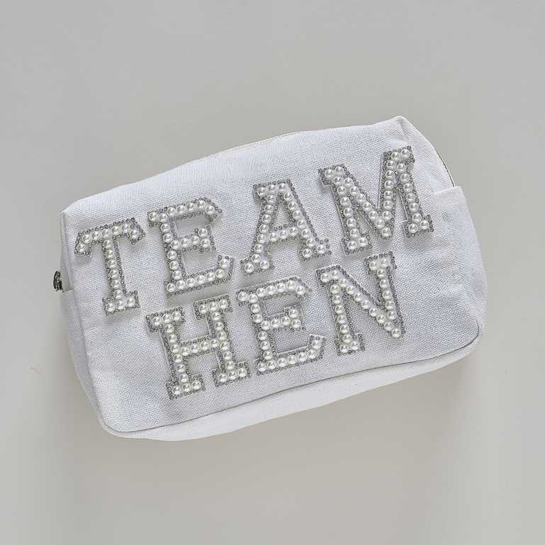 Pearl Embellished Team Bride Bridesmaid Makeup Toiletry Bag