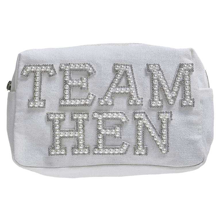 Pearl Embellished Team Bride Bridesmaid Makeup Toiletry Bag