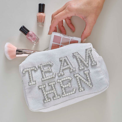 Pearl Embellished Team Bride Bridesmaid Makeup Toiletry Bag