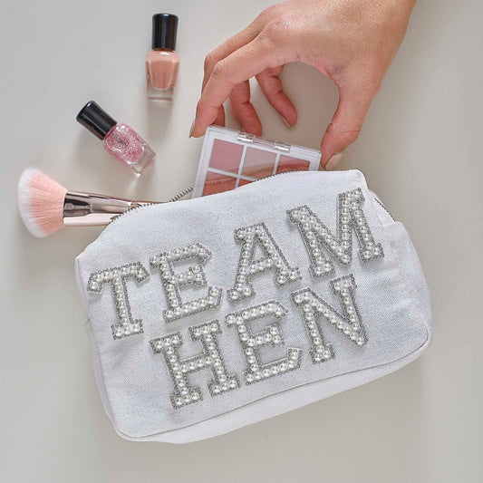 Pearl Embellished Team Bride Bridesmaid Makeup Toiletry Bag