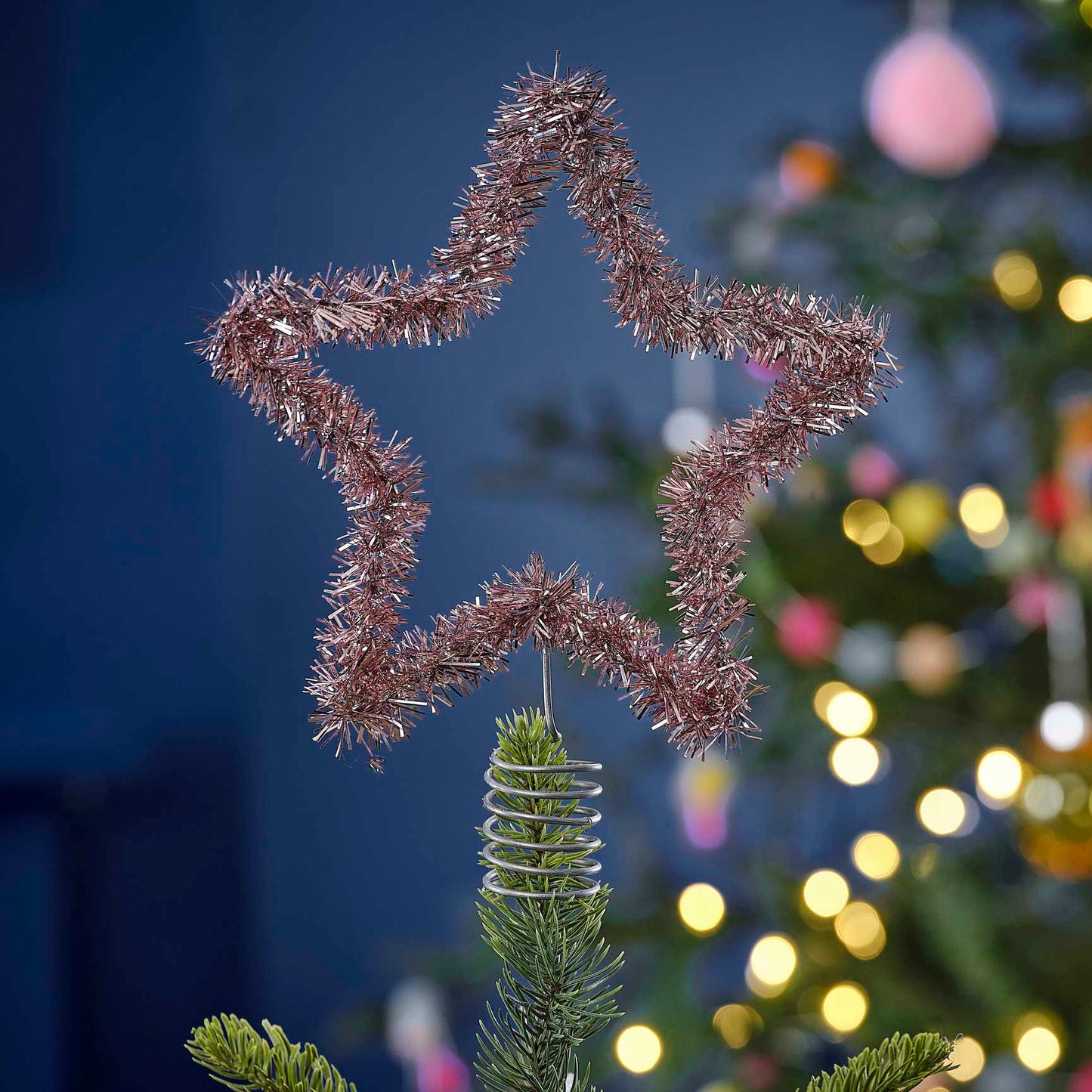 Pink Tinsel Christmas Tree Star Topper