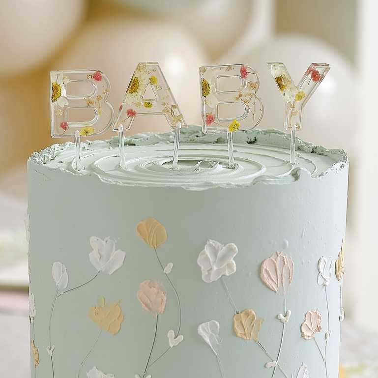 Pressed Flower BABY Letters Cupcake Cake Topper