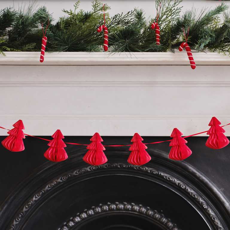 Eco-Friendly Red Christmas Tree Honeycomb Bunting Decoration