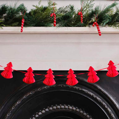 Eco-Friendly Red Christmas Tree Honeycomb Bunting Decoration