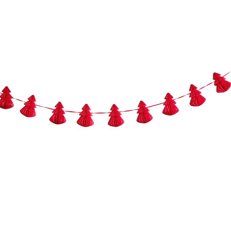 Eco-Friendly Red Christmas Tree Honeycomb Bunting Decoration