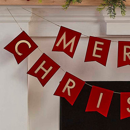 Red Velvet Merry Christmas Banner Bunting Decoration