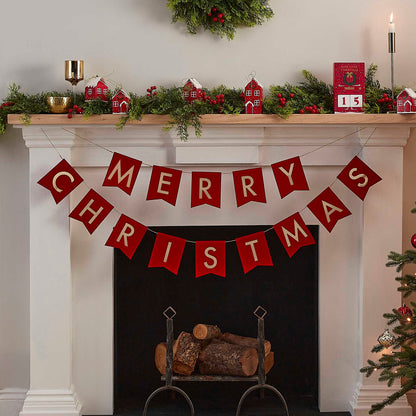 Red Velvet Merry Christmas Banner Bunting Decoration