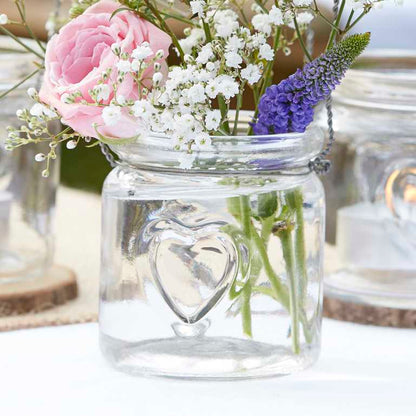 Rustic Glass Love Heart Wedding Tealight Candle Holders