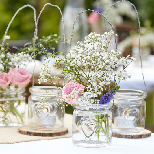 Rustic Glass Love Heart Wedding Tealight Candle Holders