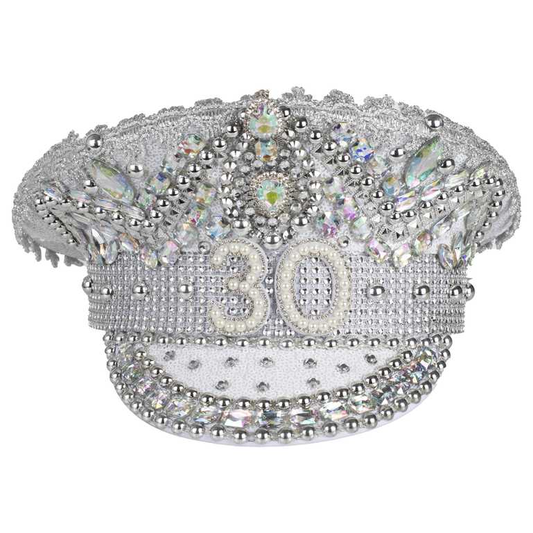 Silver Sequin & Pearl 30th Birthday Captains Hat