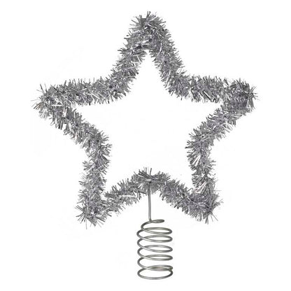 Silver Tinsel Christmas Tree Star Topper