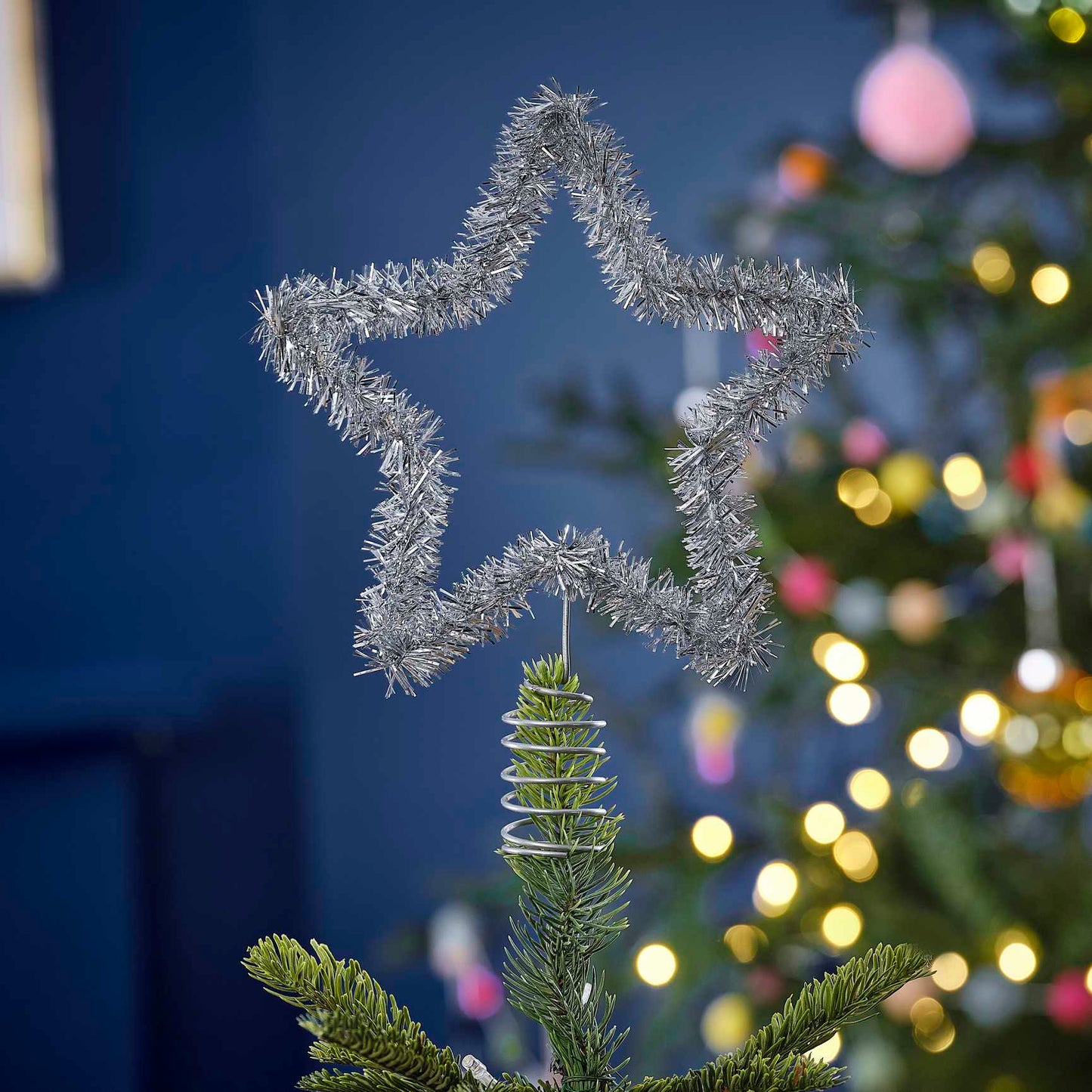 Silver Tinsel Christmas Tree Star Topper