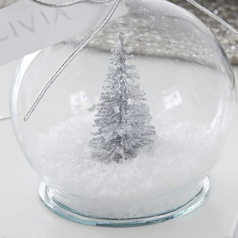 Silver Christmas Tree Snow Globe Name Place Card Holder