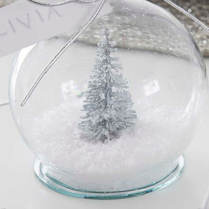 Silver Christmas Tree Snow Globe Name Place Card Holder