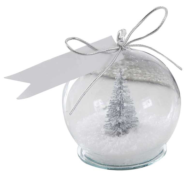 Silver Christmas Tree Snow Globe Name Place Card Holder