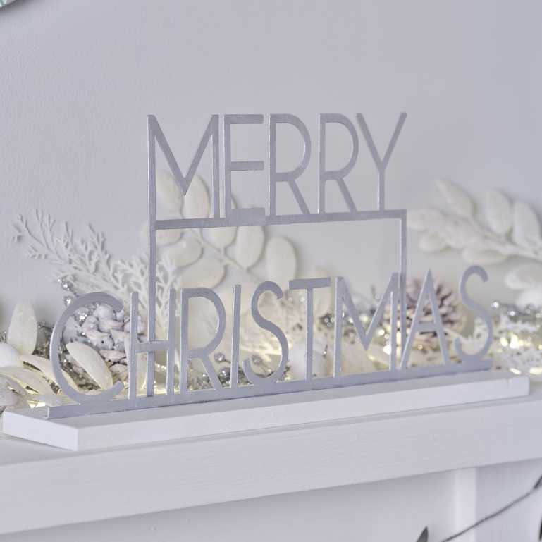 Silver Merry Christmas Mantle Home Decor Sign