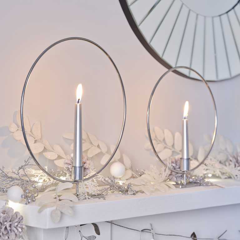 Silver Metal Hoop Christmas Candle Holders