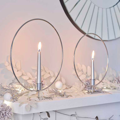 Silver Metal Hoop Christmas Candle Holders