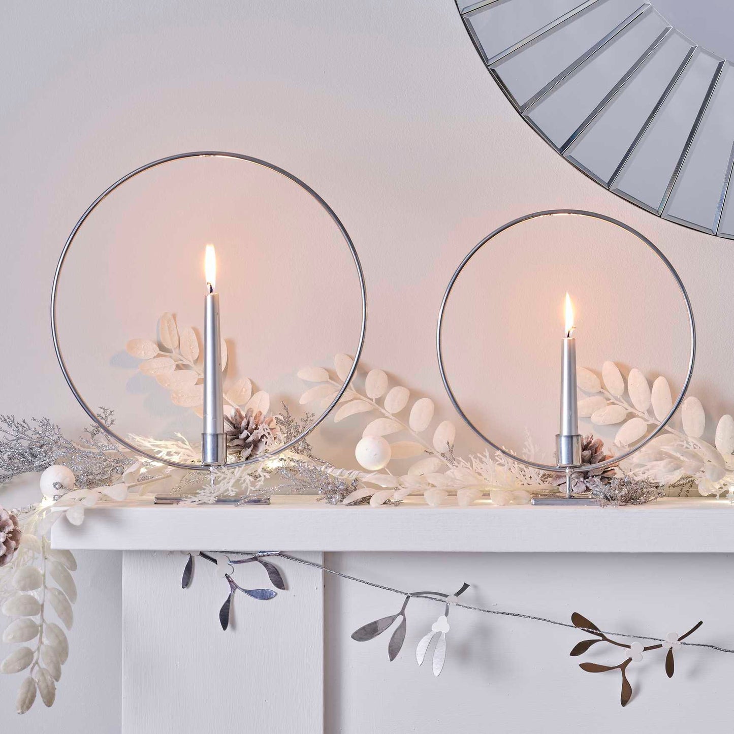 Silver Metal Hoop Christmas Candle Holders