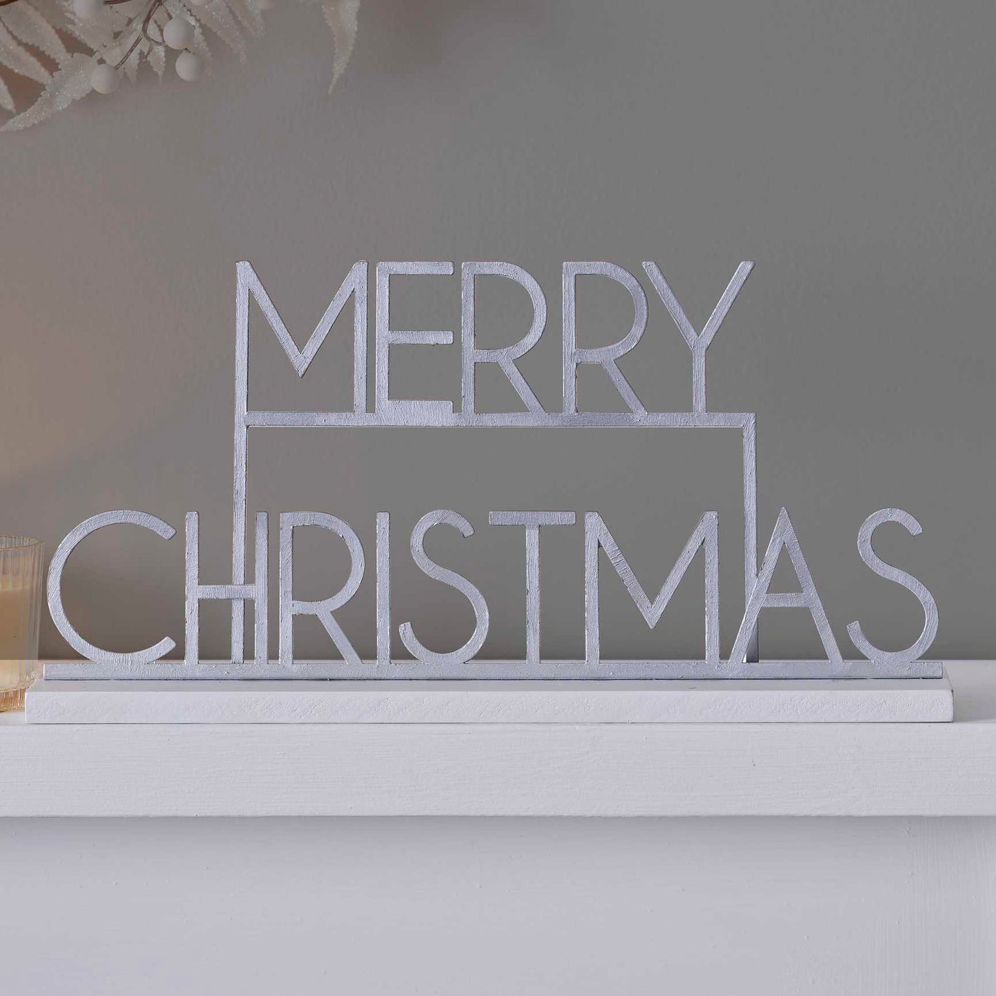 Silver Merry Christmas Mantle Home Decor Sign