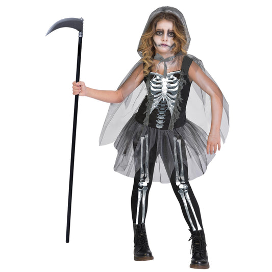 skeleton reaper grim halloween costume girls kids outfit dress up party 
