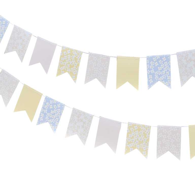 floral flower daisy paper party theme hanging banner bunting decorations for a garden party or tea party