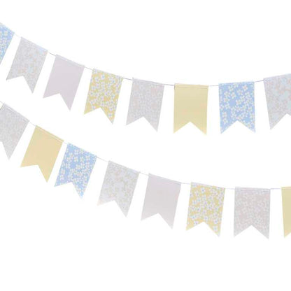 floral flower daisy paper party theme hanging banner bunting decorations for a garden party or tea party