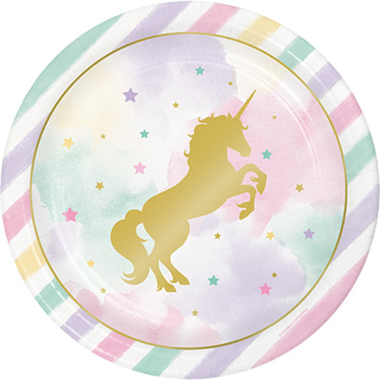 Unicorn Sparkle Paper Party Plates Pk 8