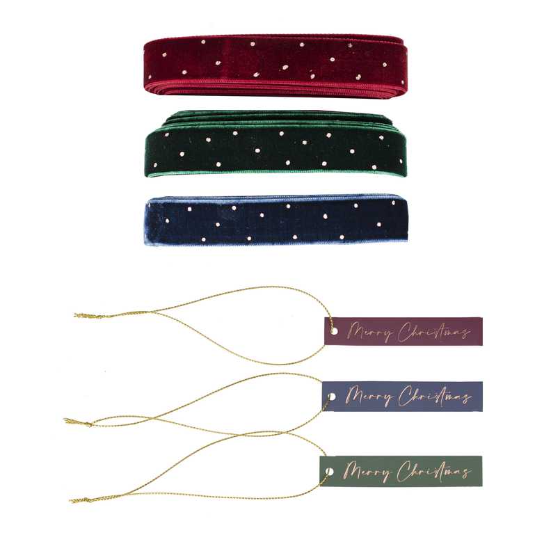 Velvet Christmas Ribbon & Gift Tags Set
