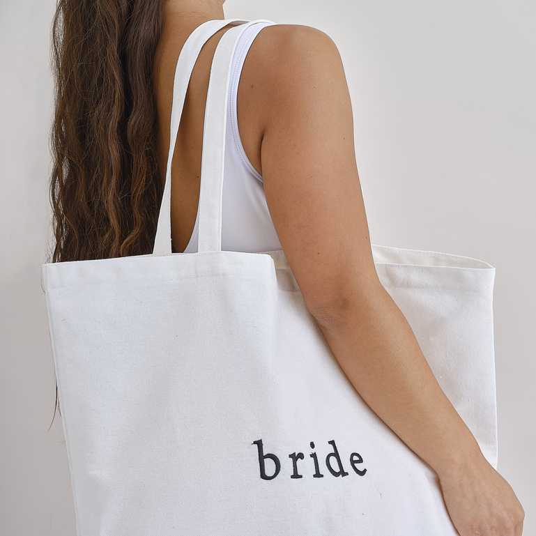 White Bride Embroidered Bachelorette Canvas Tote Bag